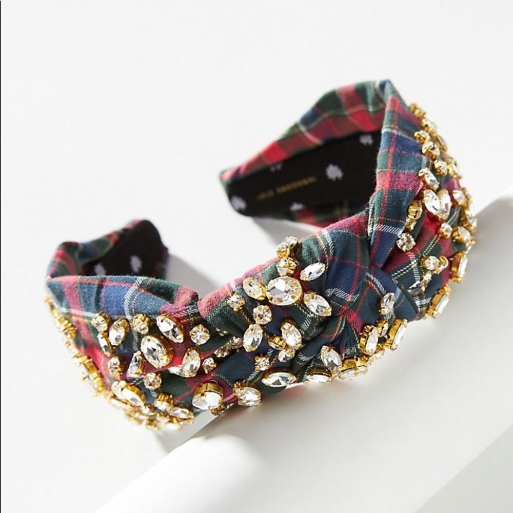 ISO Lele Sadoughi Red Plaid Mixed Crystal Headband